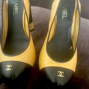 Black and cream channel shoes